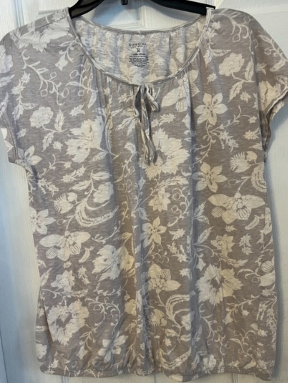 Sonoma Boho Gray, Cream Floral Top